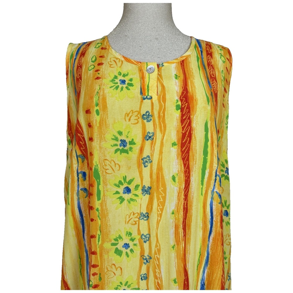 Vtg Big Hed Designs Dress Womens XL Yellow Floral Maxi Sundress Beach Funky Lady - Picture 4 of 12